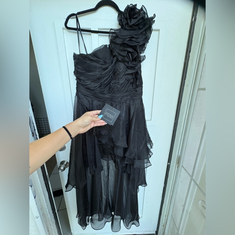 New with tags size 14 Mac Duggal Black High Low Dress - Picture 2 of 5